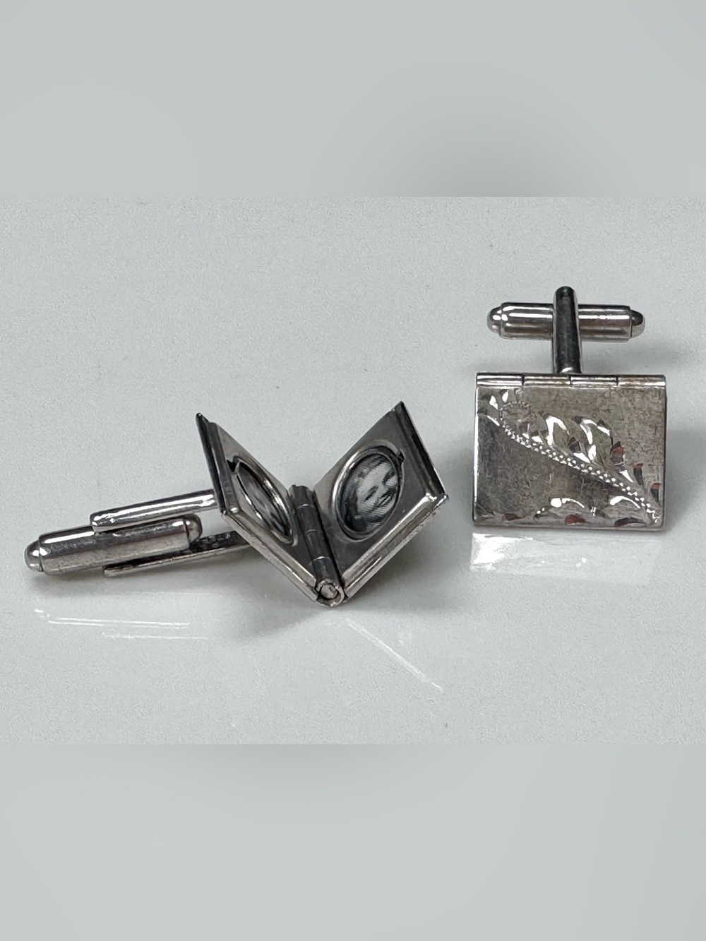 Vintage Sterling Silver Picture Frame Locket Hinge Cufflinks Original Photo COOL